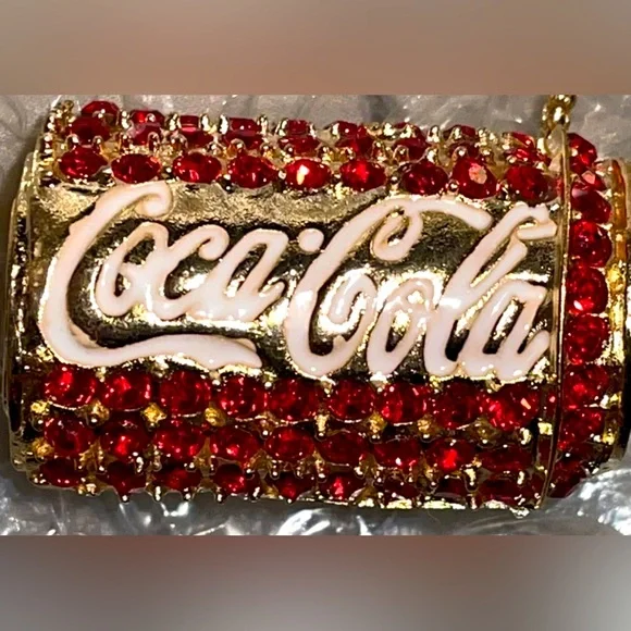 Bag Charm Coca Cola Can Keychain NEW Red Rhinestones Split Key Ring Soda Coke - Picture 1 of 8